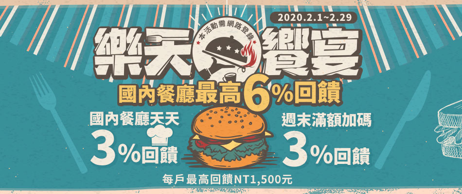 『樂天饗宴』 國內餐廳最高6%刷卡金回饋