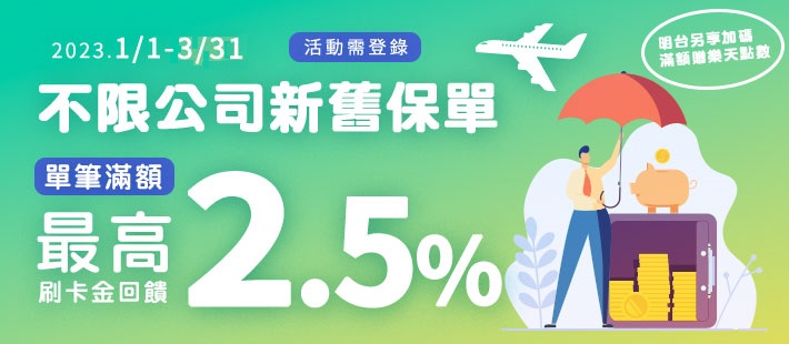 【扣繳保費  樂回饋】合計最高2.5%刷卡金回饋