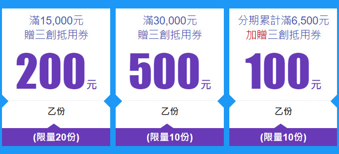 消費滿額即享三創抵用券
