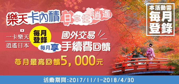 【樂天卡內積 日本任逍遙】登錄享國外交易手續費回饋
