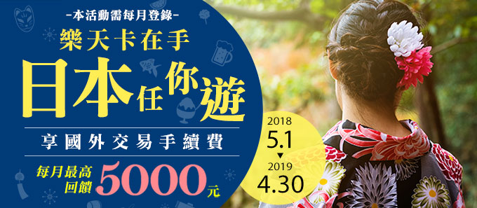 【樂天卡在手  日本任你遊】登錄享國外交易手續費回饋