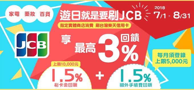 遊日就是要刷JCB! 指定實體商店消費最高3%回饋