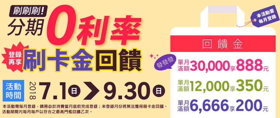 【分得好～開心】樂天卡刷分期0利率再享刷卡金回饋NT888
