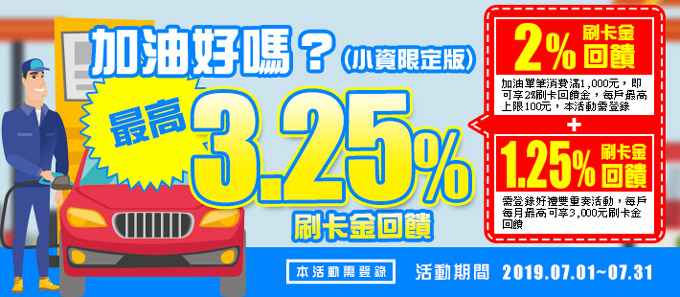 『加油好嗎？』 小資七月限定版，國內加油享2%刷卡回饋金