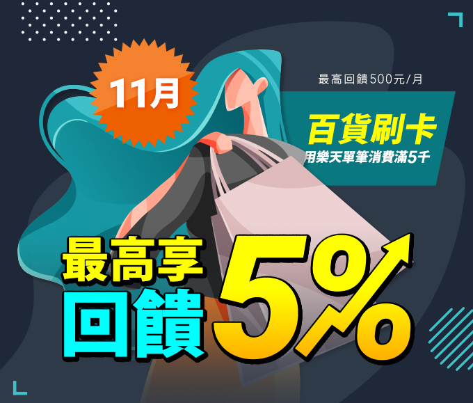 刷樂天 滿額5%百貨公司消費回饋金大放送!